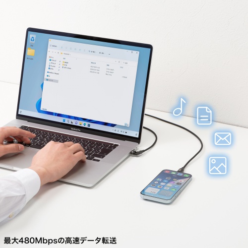 KU-CCP60MG20BK / USB2.0 Type-Cケーブル（マグネットコネクタ・540度回転・PD60W・2m）