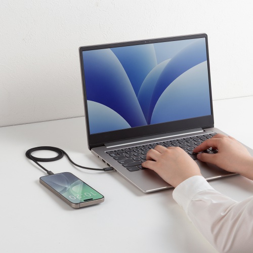 KU-CCP60SM10BKN / USB 2.0 Type-Cシリコンメッシュケーブル(PD60W・1m・ブラック)