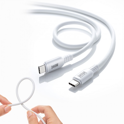 KU-CCPES05W / USB2.0 Type-C シリコンケーブル（PD240W・0.5m・ホワイト）