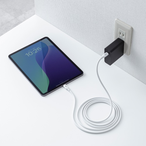 KU-CCPES20W / USB2.0 Type-C シリコンケーブル（PD240W・2m・ホワイト）