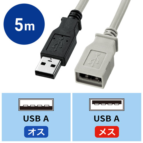 KU-EN5K / USB延長ケーブル（5m・ライトグレー）