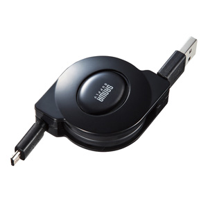 KU-M102AMCB / 巻取りマイクロUSBケーブル(充電・通信用・0.1~1m・ブラック)