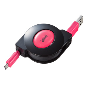 KU-M102APMCB / 巻取りマイクロUSBケーブル(充電専用・0.1~1m・ブラック/レッド)