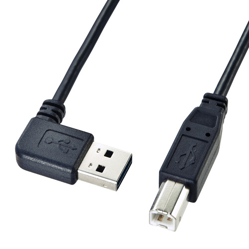 KU-RL15【両面挿せるL型USBケーブル（A-B 標準）（1.5m・ブラック）】USB  Aコネクタの向きを気にせず挿せるL型USB2.0ケーブル。1.5m・ブラック。 | サンワサプライ株式会社