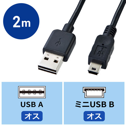 KU-RMB52 / 両面挿せるミニUSBケーブル（A-ミニB）（2m・ブラック）