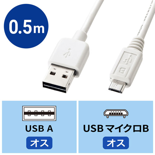 KU-RMCB05W / 両面挿せるマイクロUSBケーブル（MicroB・0.5m・ホワイト）