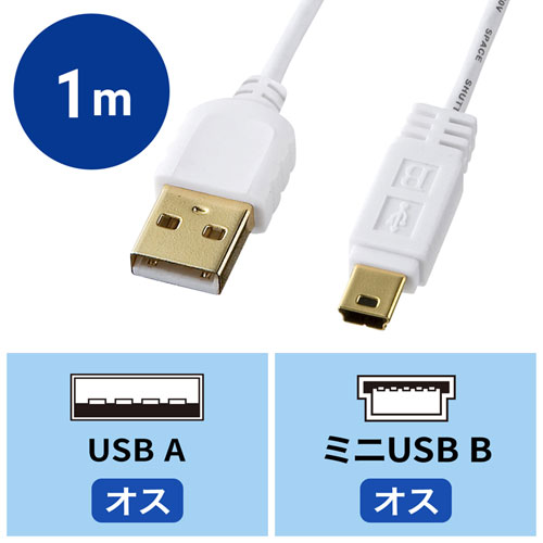 KU-SLAMB510WK / 極細ミニUSBケーブル（ミニBタイプ・ホワイト・1m）