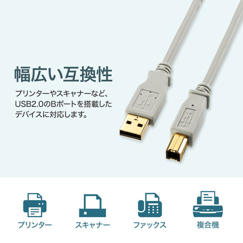 KU20-1HK / USB2.0ケーブル（1m・ライトグレー）