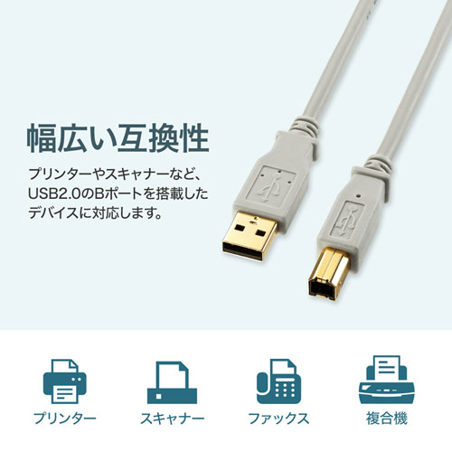 KU20-5HK / USB2.0ケーブル（5m・ライトグレー）