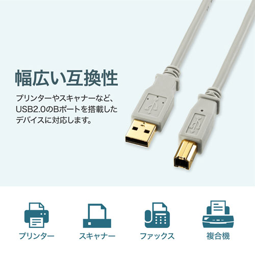 KU20-3HK2 / USB2.0ケーブル（ライトグレー・3m）
