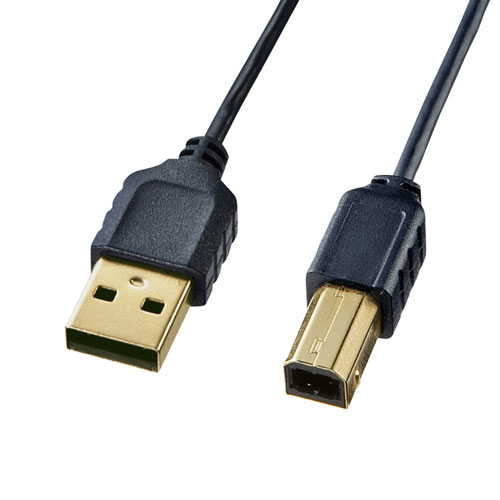 KU20-SL20BKK【極細USBケーブル（USB2.0 A-Bタイプ・ブラック・2m）】取り回しやすいUSB2.0極細ケーブル。USB2.0 A-B タイプ。細さ2.5mm・ブラック・2m。｜サンワサプライ株式会社