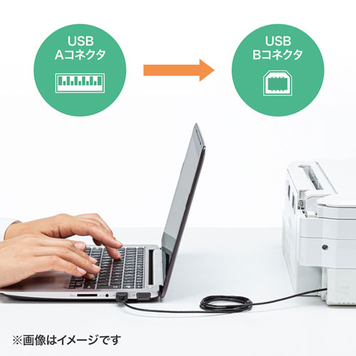 KU20-SL20BK / 極細USBケーブル（USB2.0　A-Bタイプ、2m・ブラック）