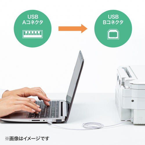 KU20-SL20WK / 極細USBケーブル（USB2.0 A-Bタイプ・2m）