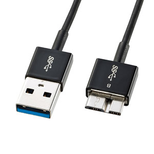 KU30-AMCSS05K【USB3.0マイクロケーブル（A-MicroB) 0.5m 超ごく細】マイクロUSB 5Gbpsケーブル 。超ごく細。ブラック・0.5m。｜サンワサプライ株式会社