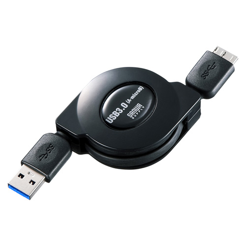 KU30-M10MCB / USB3.0マイクロ巻取りケーブル（ブラック・1m）