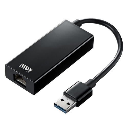 LAN-ADUR3GHBK【Gigabit対応USB-LANアダプタ（USB3.1  Gen1（USB3.0）ハブ1ポート付き・ブラック）】USBポートをLANポートに変換できるUSB-LANアダプタ。USB3.1  Gen1（USB3.0）のハブ1ポート付き。ブラック。 | サンワサプライ株式会社