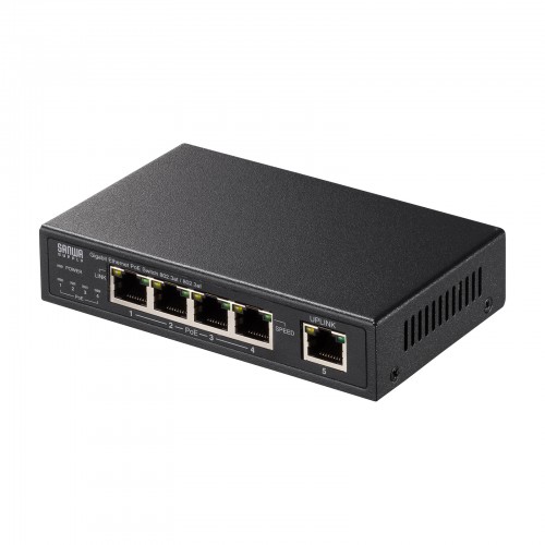 LAN-GIGAPOE52【ギガビット対応PoEスイッチングハブ（5ポート）】IEEE802.3at（PoE+）に対応したコンパクトなギガビット通信対応PoEスイッチングハブ。  | サンワサプライ株式会社