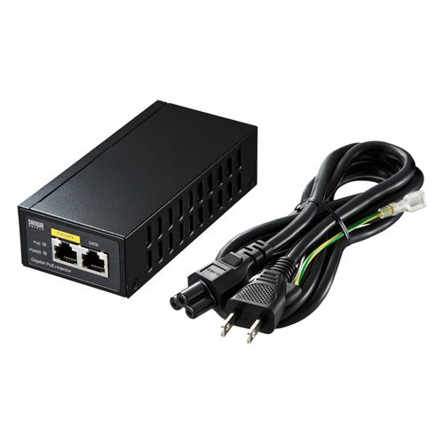 LAN-GIHINJ2【PoEインジェクター（1ポート）】通常のネットワーク環境に追加するだけでPoE給電対応ネットワークにすることができるPoEインジェクター。ギガ転送に対応。（1ポート）  | サンワサプライ株式会社