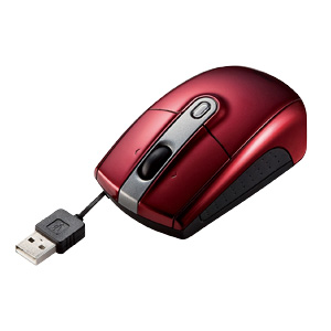 MA-108HR / ケーブル巻取り収納MR光学式マウス(レッド)