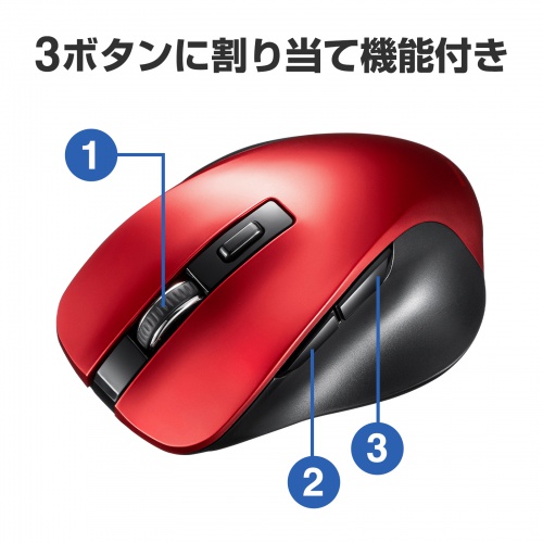 MA-BB518R / BluetoothブルーLEDマウス（5ボタン・レッド）