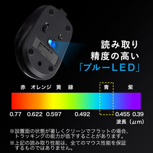 MA-BBS308BK / 静音BluetoothブルーLEDマウス（充電式・ブラック）