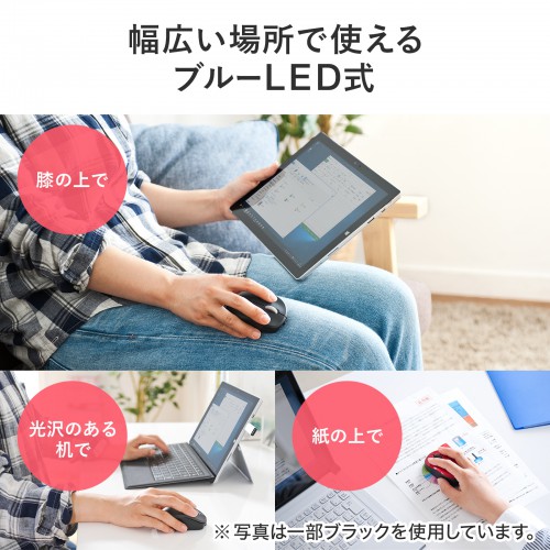 MA-BBS308R / 静音BluetoothブルーLEDマウス（充電式・レッド）