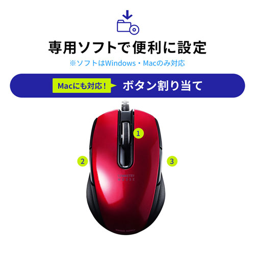 MA-BL172R / 有線ブルーLEDマウス（5ボタン・左右対称）