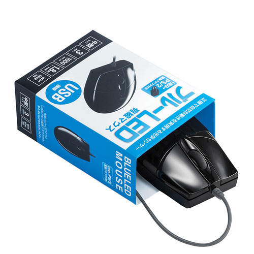 MA-BL3UPBKN / 有線ブルーLEDマウス（USB-PS/2変換アダプタ付き・ブラック）