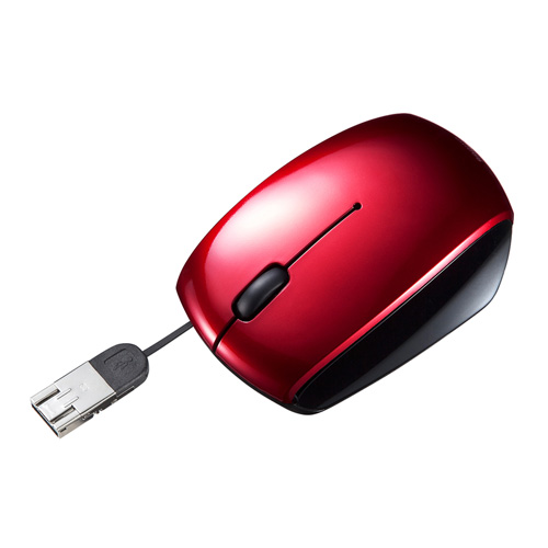 MA-BLMA10R / micro USB変換コネクタ搭載ケーブル巻き取りマウス（レッド）