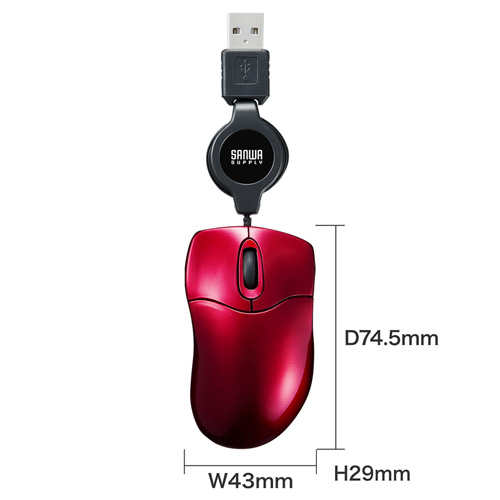 MA-BLMA12R / ケーブル巻き取りマウス（レッド）