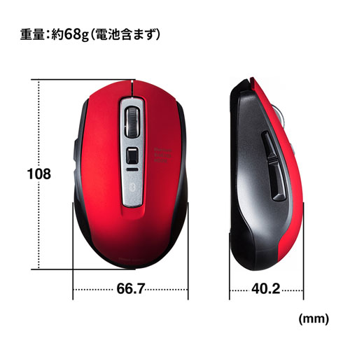 MA-BTBL162R / Bluetooth 5.0 ブルーLEDマウス（レッド）