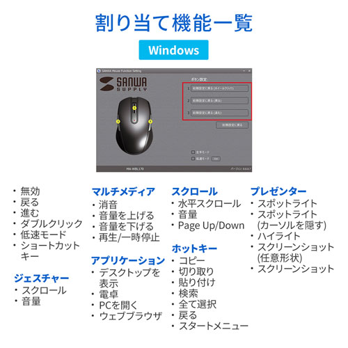 MA-BTBL171BK / Bluetooth 4.0 ブルーLEDマウス（5ボタン・左右対称・ブラック）