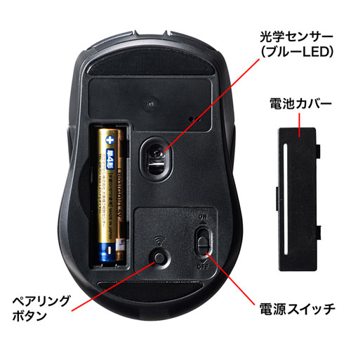 MA-BTBL171BK / Bluetooth 4.0 ブルーLEDマウス（5ボタン・左右対称・ブラック）