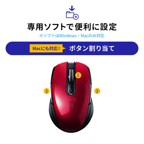 MA-BTBL171R / Bluetooth 4.0 ブルーLEDマウス（5ボタン・左右対称・レッド）