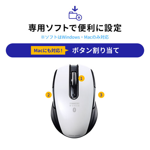 MA-BTBL171W / Bluetooth 4.0 ブルーLEDマウス（5ボタン・左右対称・ホワイト）