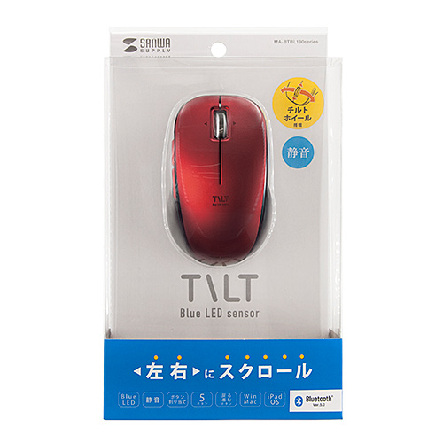 MA-BTBL190R / 静音Bluetooth5.0ブルーLEDマウス（5ボタン・チルトホイール）