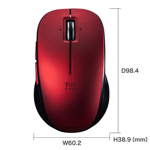 MA-BTBL190R / 静音Bluetooth5.0ブルーLEDマウス（5ボタン・チルトホイール）
