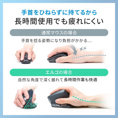 MA-EBBS536BL / 軽量静音Bluetoothエルゴノミクスマウス(充電式・5ボタン)