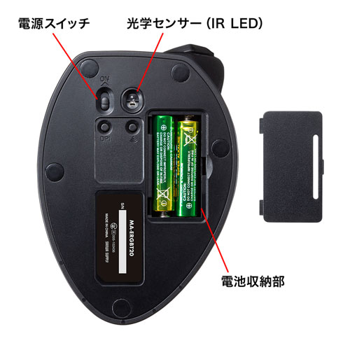 MA-ERGBT20 / エルゴノミクスマウス（Bluetooth5.0・スティックタイプ・IR LEDセンサー）