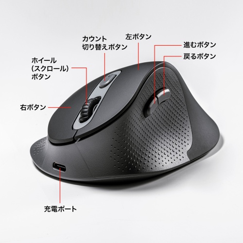 MA-EWBBS528LBK / 静音ワイヤレスエルゴノミクスコンボマウス（2.4GHzワイヤレス＋Bluetooth・高さ58mm）