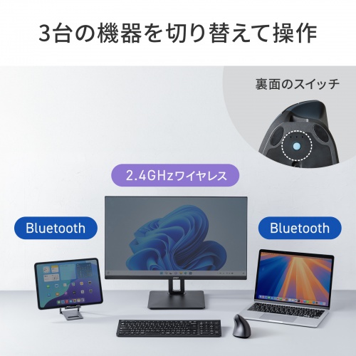MA-EWBS536BL / 軽量静音ワイヤレスエルゴノミクスコンボマウス（充電式・5ボタン）