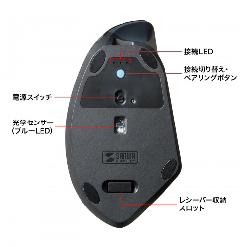MA-EWBS536BL / 軽量静音ワイヤレスエルゴノミクスコンボマウス（充電式・5ボタン）