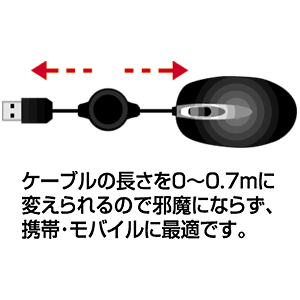 MA-MA1R / ケーブル巻取り光学式マウス（レッド）
