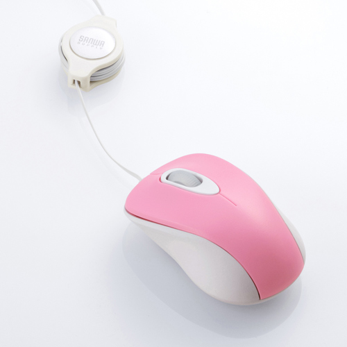 MA-MA6P / ケーブル巻取り光学式マウス（ピンク）