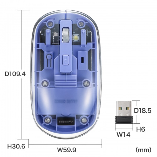 MA-SWBIRS332BL / Bluetoothワイヤレスマウス(透明ケース・充電式・ブルー)