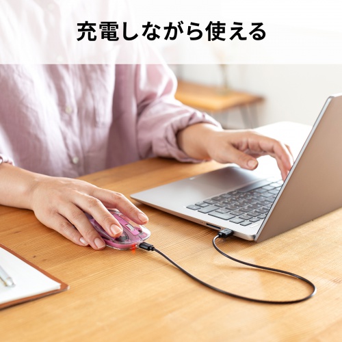 MA-SWBIRS332P / Bluetoothワイヤレスマウス(透明ケース・充電式・ピンク)