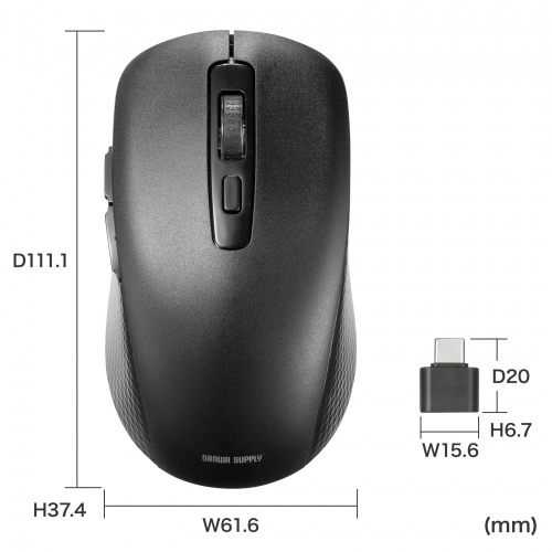 MA-TMWBLC1 / USB Type-C静音抗菌ワイヤレスマウス（5ボタン）