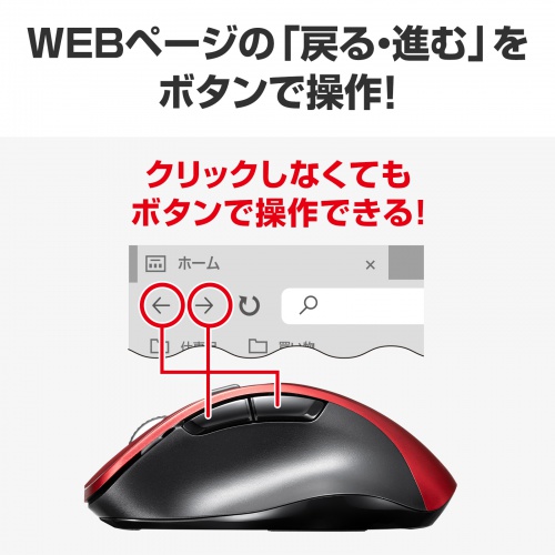 MA-WB518R / ワイヤレスブルーLEDマウス（5ボタン・レッド）