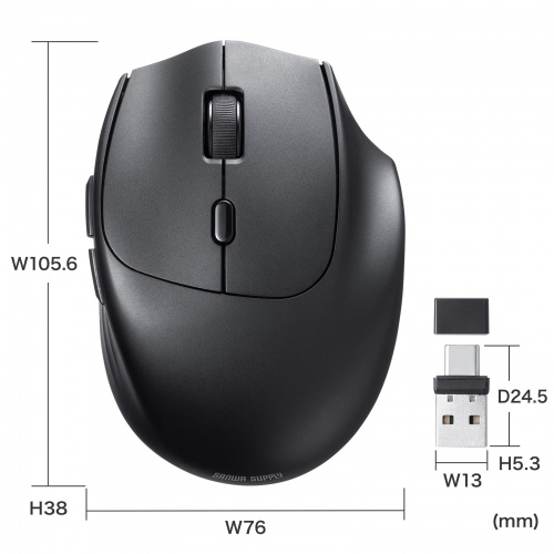 MA-WBIRS539BK / Bluetoothワイヤレスマウス（USB-A/USB-C両対応・静音・5ボタン・ブラック）