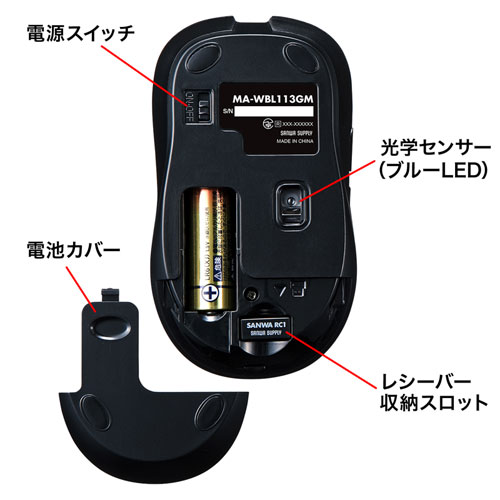 MA-WBL113GM / ワイヤレスブルーLEDマウス（ガンメタ）